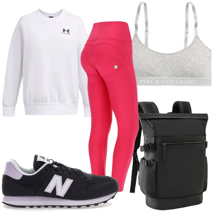 Outfit donna - Total look #2258640. Stile Basic per Sport. Abbinamento con zaini, pantaloni skinny, canottiere, felpe, sneakers.