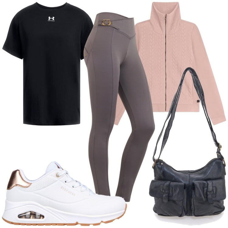 Outfit donna - Total look #2258646. Stile Basic per Sport. Abbinamento con pantaloni skinny, felpe, sneakers, t-shirt, borse a tracolla.