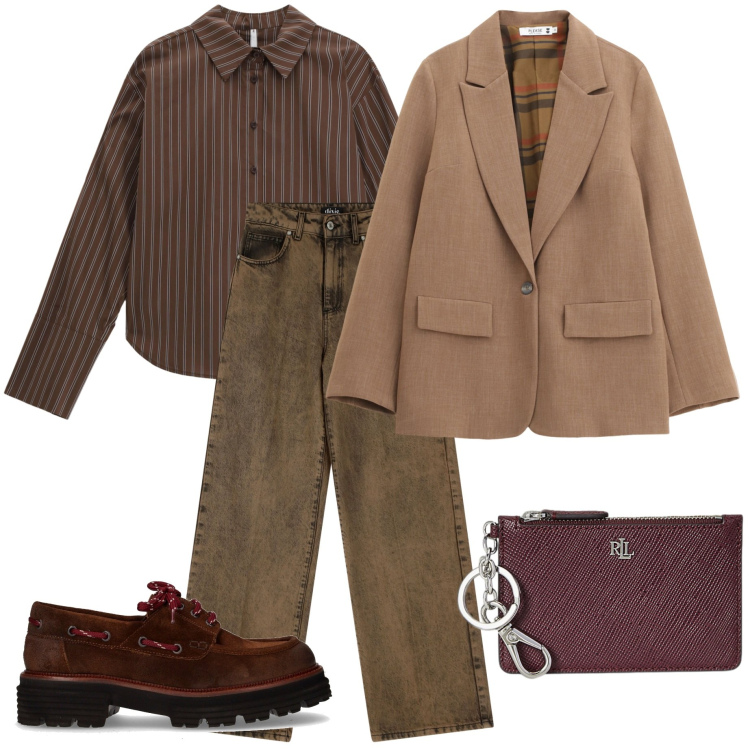 Outfit donna - Giacca oversize. Stile Casual chic per Tutti i giorni. Abbinamento con blazer, camicie, jeans, portafogli, mocassini.