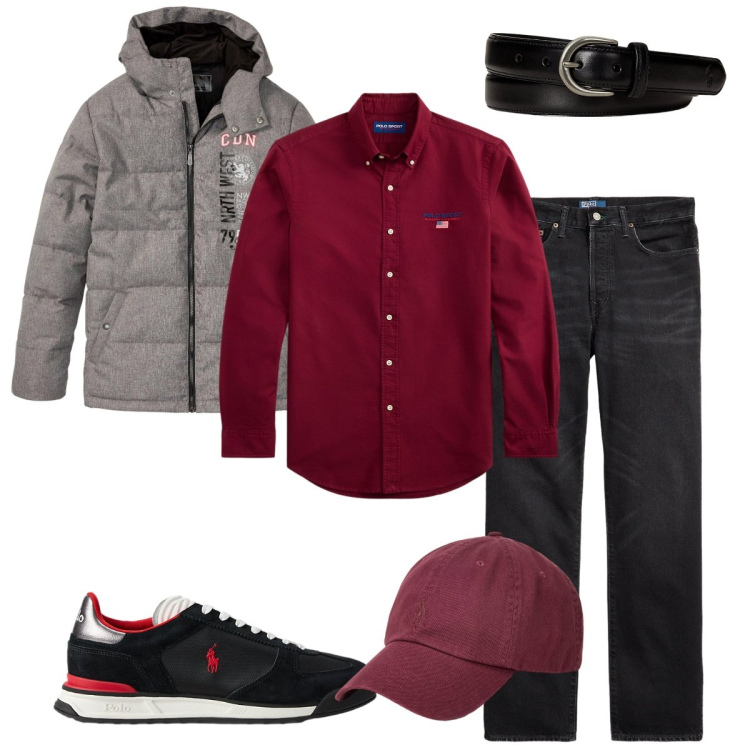 Outfit uomo - Total look #2258656. Stile Trendy per Tutti i giorni. Abbinamento con giacche, cinture, sneakers, cappelli, camicie, jeans dritti.