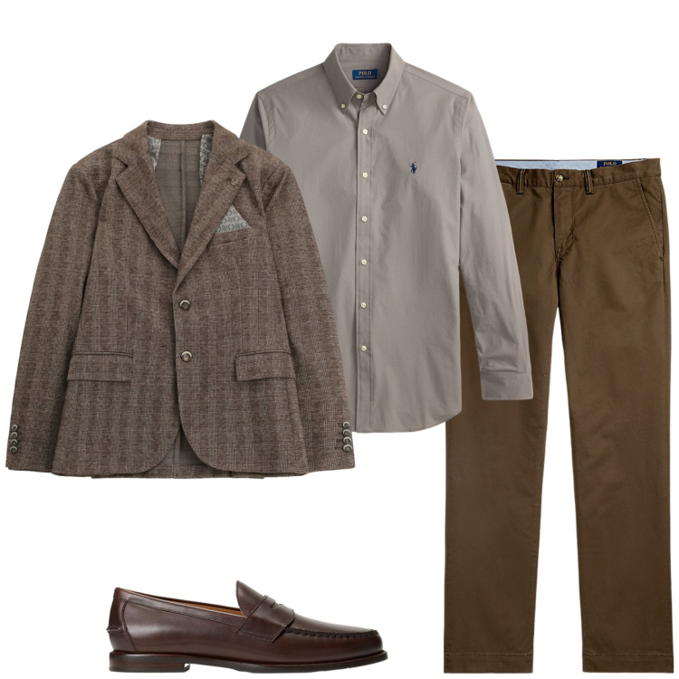 Outfit uomo - Toni autunnali. Stile Business/Elegante per Ufficio. Abbinamento con giacche, pantaloni chino, scarpe stringate, camicie.