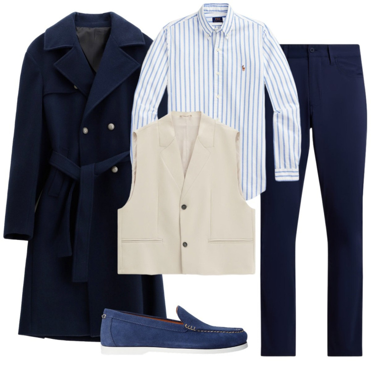 Outfit uomo - Total look #2258718. Stile Business/Elegante per Serata speciale. Abbinamento con gilet, cappotti, camicie, scarpe stringate, pantaloni.