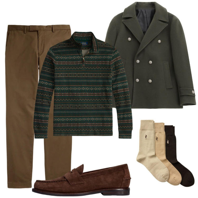 Outfit uomo - Total look #2258722. Stile Business/Elegante per Serata speciale. Abbinamento con cappotti, scarpe stringate, pantaloni, pullovers, calzini.