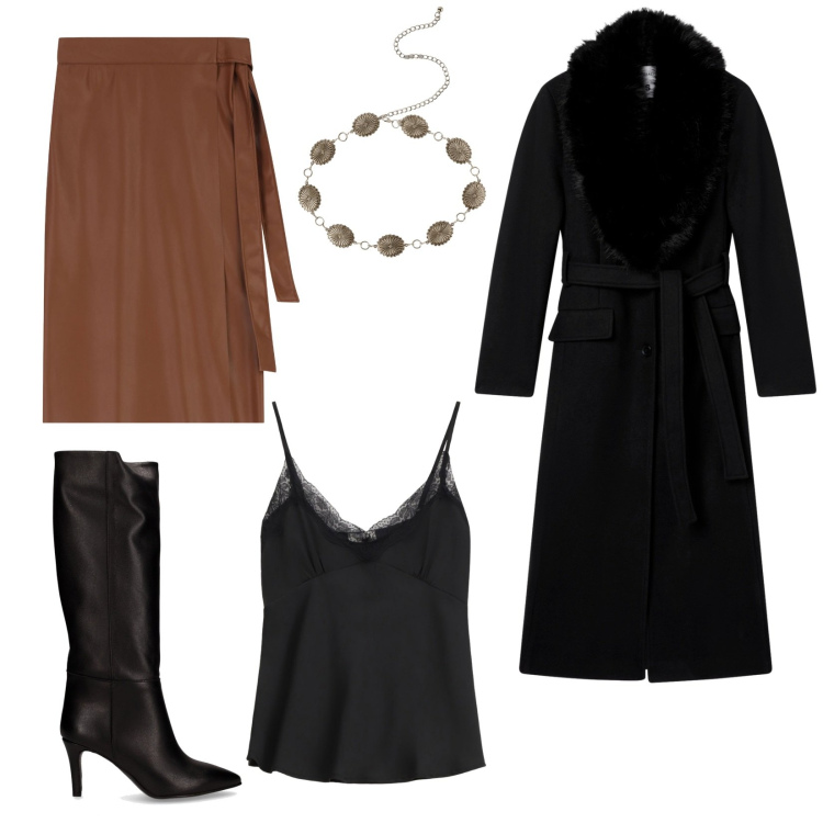 Outfit donna - Eleganza. Stile Vintage retrò Abbinamento con cinture, cappotti, gonne longuette, top, stivali.