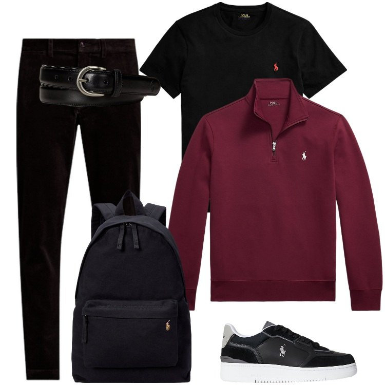 Outfit uomo - Total look #2258742. Stile Trendy per Ufficio. Abbinamento con pantaloni, t-shirt, borse sportive, cinture, pullovers, sneakers.
