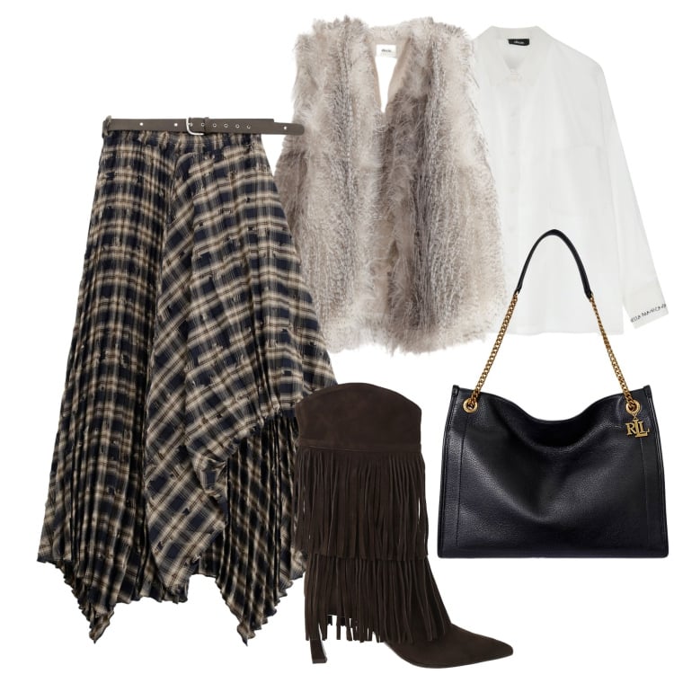 Outfit donna - La gonnellina anni 70. Stile 70s per Tutti i giorni. Abbinamento con gonne lunghe, stivali, gilet, camicie, borse tote.