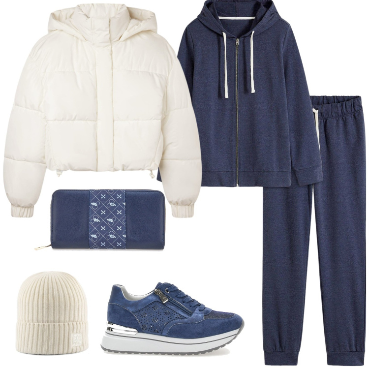 Outfit donna - Total look #2258758. Stile Casual per Tutti i giorni. Abbinamento con tute, bomber, sneakers, berretti, portafogli.