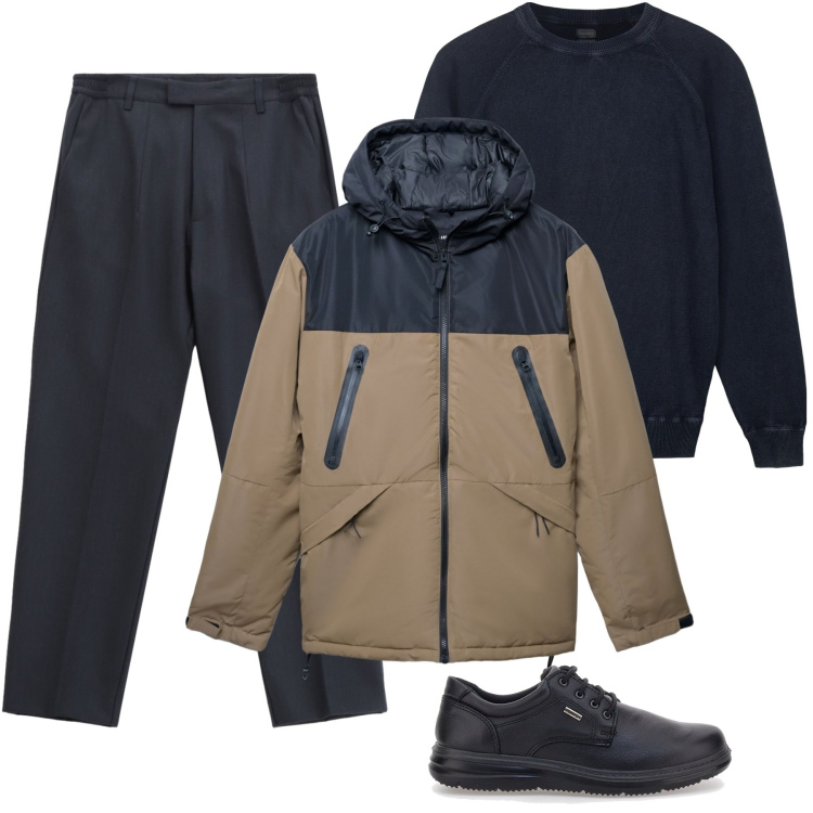 Outfit uomo - Il pantalone regular versatile. Stile Urban per Ufficio. Abbinamento con bomber, pantaloni, maglieria, scarpe stringate.