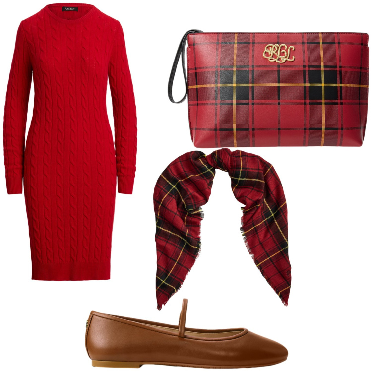 Outfit donna - Scozzese negli accessori. Stile Chic per Ufficio. Abbinamento con ballerine, pochette, sciarpe, vestiti.