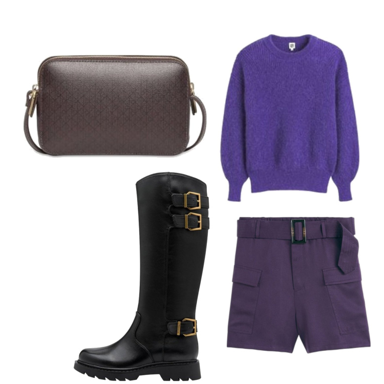 Outfit mujer - Urban look. Estilo Urban para Todos los días. Combinación con prendas de punto, botines, shorts, bolsos de mano.