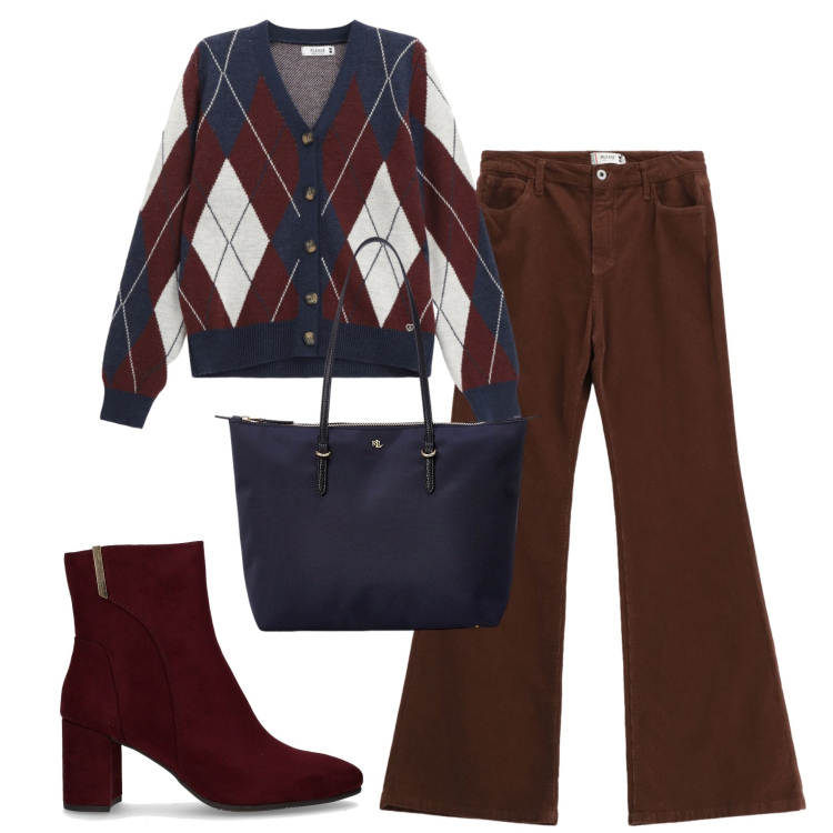 Outfit donna - City. Stile Casual chic per Tutti i giorni. Abbinamento con cardigans, pantaloni, borse tote, stivaletti.
