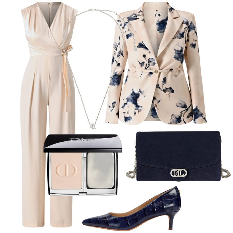 Outfit donna - Très chic. Stile Chic per Cerimonia. Abbinamento con fondotinta, vestiti chemisier, blazer, ciondoli, décolleté, borse a tracolla.