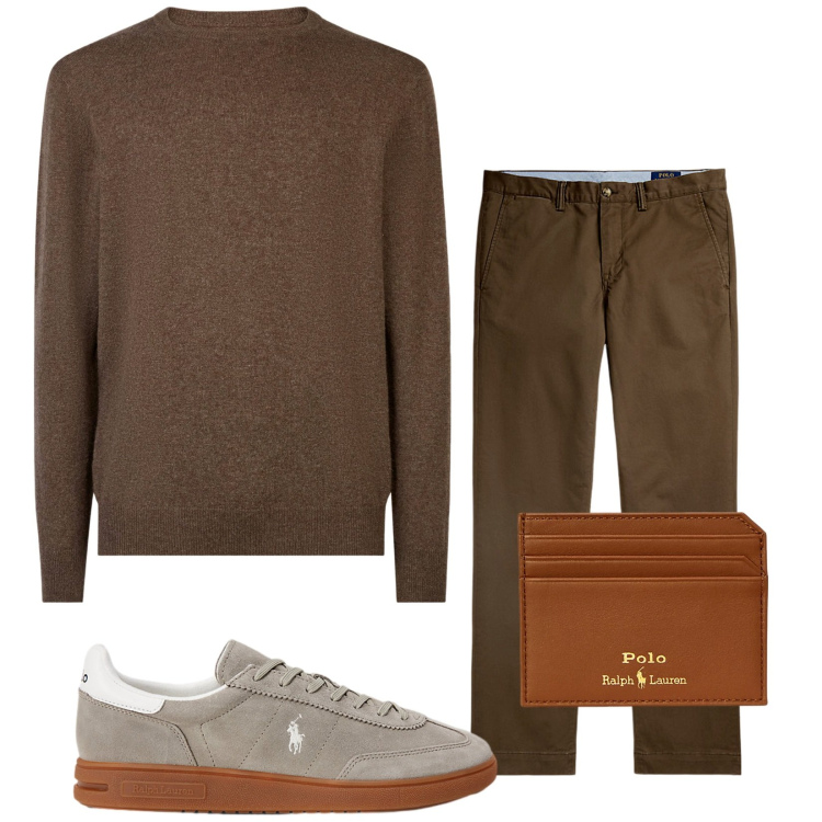 Outfit uomo - 100% cachemire. Stile Trendy per Tutti i giorni. Abbinamento con portafogli, pantaloni chino, sneakers, maglieria.