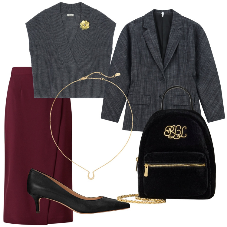 Outfit donna - Sono il capo. Stile Chic per Ufficio. Abbinamento con gonne, blazer, maglieria, décolleté, ciondoli, borse a tracolla.