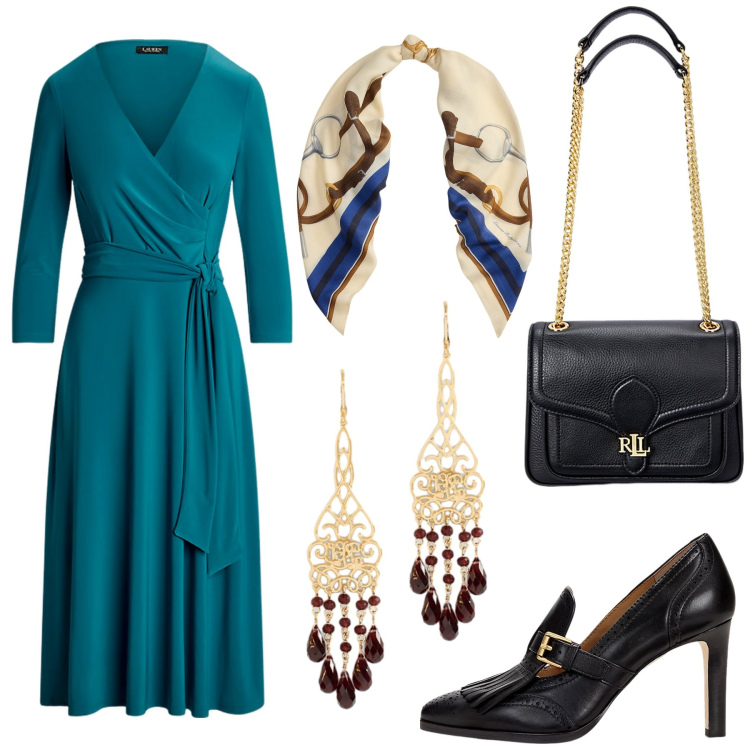 Outfit donna - Total look #2258816. Stile Casual chic per Serata fuori. Abbinamento con vestiti, décolleté, orecchini, foulard, borse a spalla.