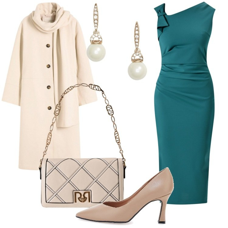Outfit donna - Ottanio Power. Stile Vintage retrò per Serata fuori. Abbinamento con cappotti, vestiti a tubino, borse a tracolla, orecchini, décolleté.