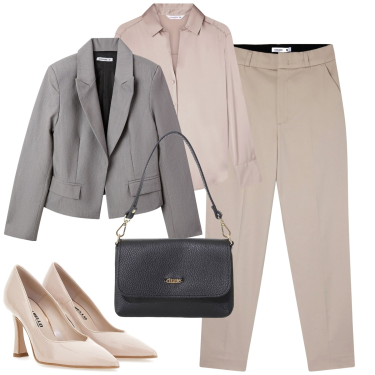 Outfit donna - Ottobre. Stile Urban per Tutti i giorni. Abbinamento con pantaloni chino, blazer, camicie, borse a tracolla, décolleté.