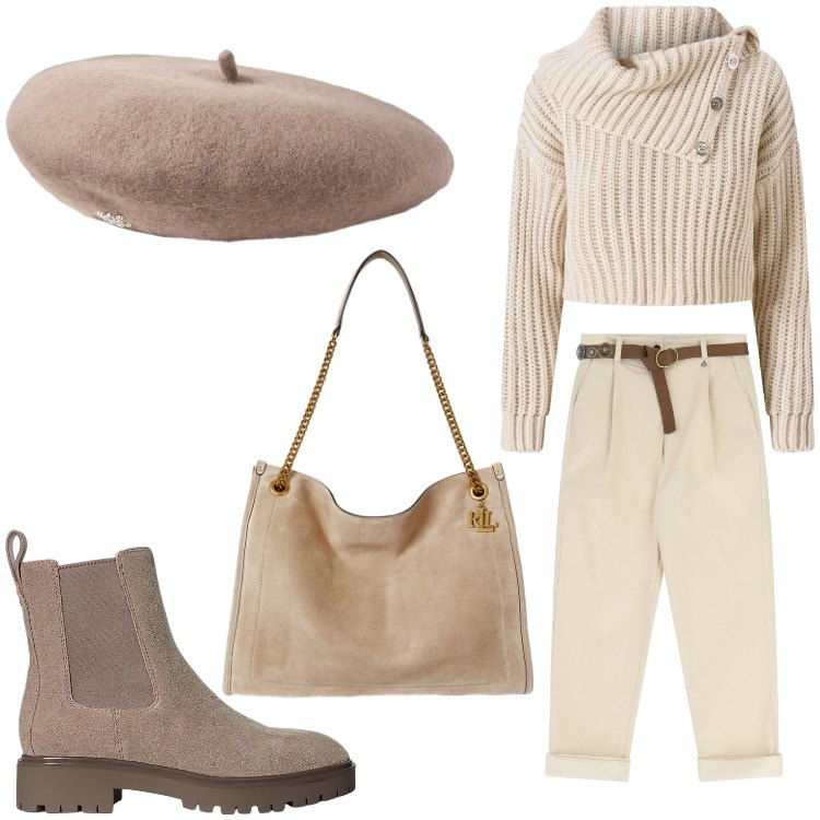 Outfit donna - Il mio autunno. Stile Chic per Tutti i giorni. Abbinamento con maglieria, pantaloni, borse tote, stivaletti chelsea, berretti.