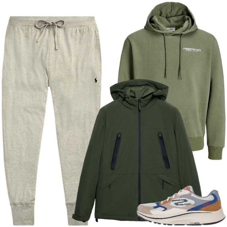 Outfit uomo - Una birra con gli amici a casa. Stile Casual per Tutti i giorni. Abbinamento con felpe con cappuccio, giacche, pantaloni, scarpe sportive.