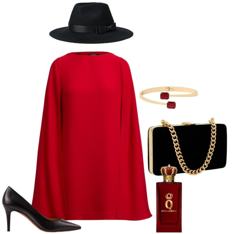 Outfit donna - Intensamente femminile. Stile Glamour per Cerimonia. Abbinamento con profumi, vestiti corti, clutch, décolleté, cappelli, braccialetti.