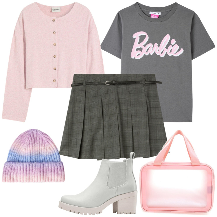 Outfit donna - Total look #2258943. Stile Chic per Serata fuori. Abbinamento con stivaletti chelsea, cardigans, t-shirt, minigonne, berretti, valigie.