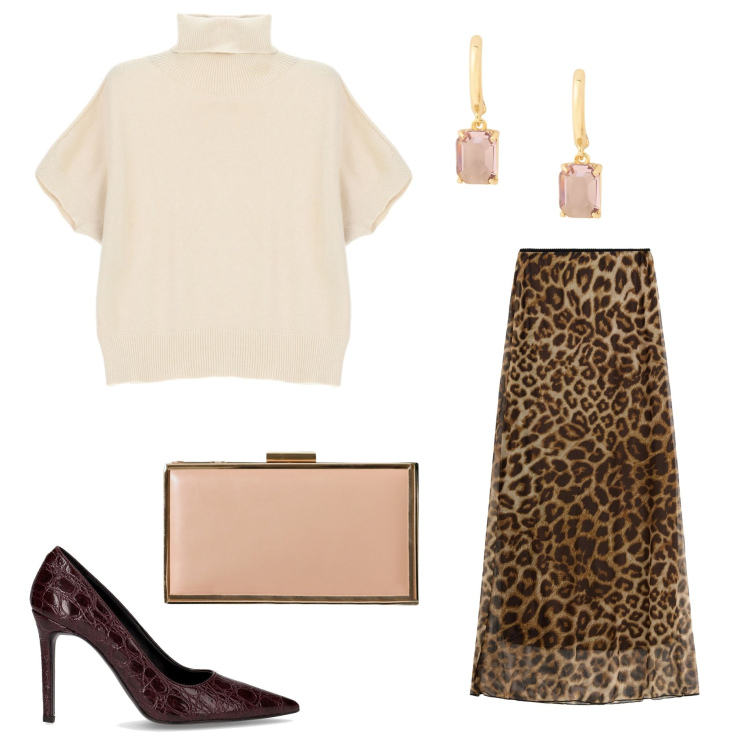 Outfit donna - Total look #2258947. Stile Glamour per Serata fuori. Abbinamento con pochette, maglieria, gonne lunghe, orecchini, décolleté.