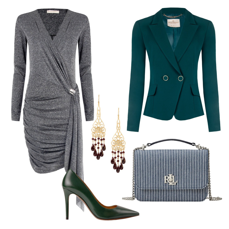 Outfit donna - Total look #2258975. Stile Chic per Ufficio. Abbinamento con vestiti asimmetrici, blazer, décolleté, borse a spalla, orecchini.