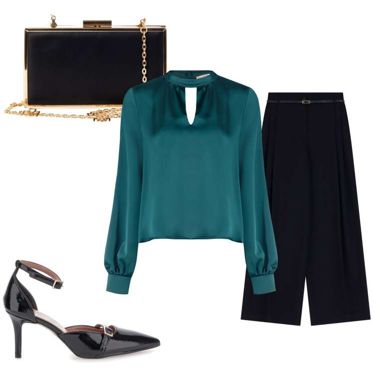 Outfit donna - Total look #2258978. Stile Casual chic per Serata fuori. Abbinamento con bluse, pochette, pantaloni, décolleté.