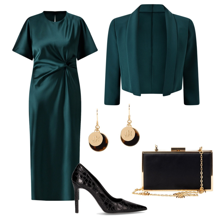 Outfit donna - Total look #2258980. Stile Glamour per Cerimonia. Abbinamento con vestiti midi/longuette, bolero, pochette, orecchini, décolleté.
