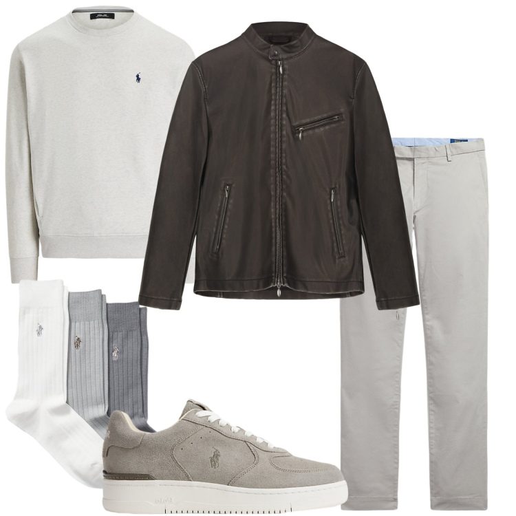 Outfit uomo - Giornata grigia. Stile Urban per Tutti i giorni. Abbinamento con sneakers, pantaloni chino, calzini, felpe, giacche.