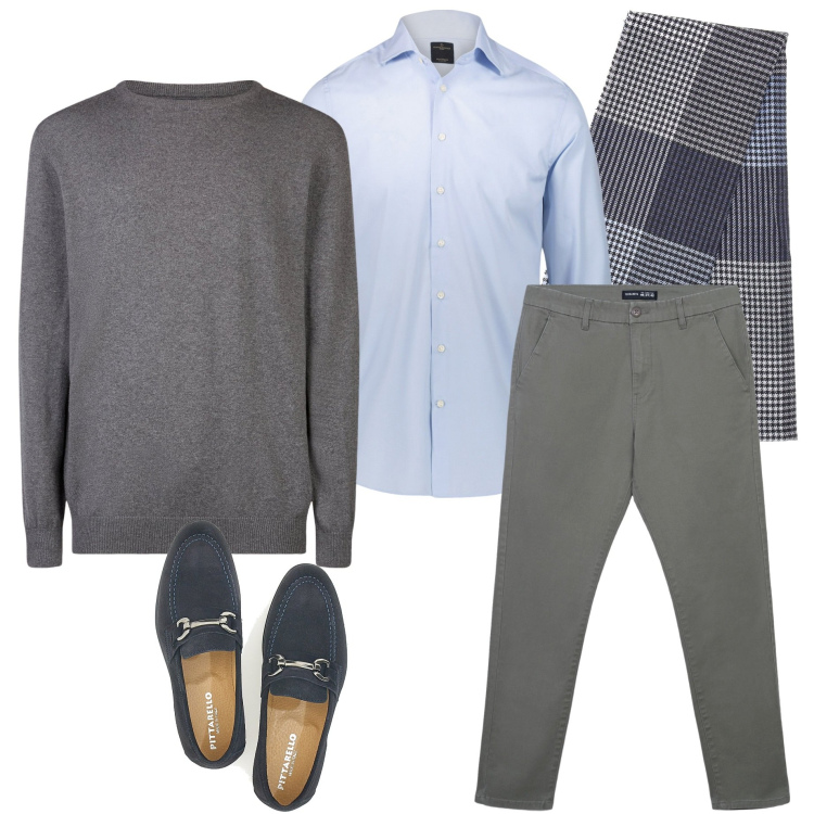Outfit uomo - La camicia azzurra. Stile Business/Elegante per Ufficio. Abbinamento con pantaloni chino, camicie, sciarpe, maglieria, scarpe stringate.