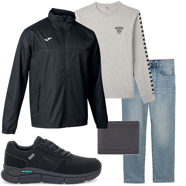 Outfit uomo - Giacca anti pioggia. Stile Casual per Tutti i giorni. Abbinamento con jeans dritti, felpe, portafogli, giacche, sneakers.