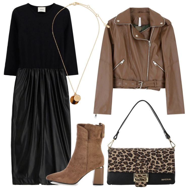 Outfit donna - Total look #2259025. Stile Urban per Tutti i giorni. Abbinamento con giacche, borse a spalla, vestiti midi/longuette, collane, stivaletti.