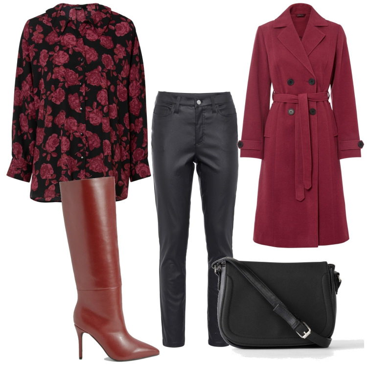 Outfit femme - Casual #11116. Style Casual pour Soirée dehors. Assortir avec tuniques, imperméable, pantalon skinny, sacs en bandoulière, bottes.