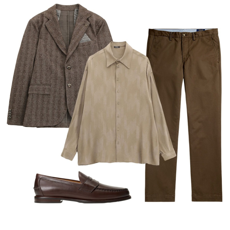 Outfit uomo - Total look #2259036. Stile Trendy per Ufficio. Abbinamento con camicie, giacche, pantaloni chino, scarpe stringate.