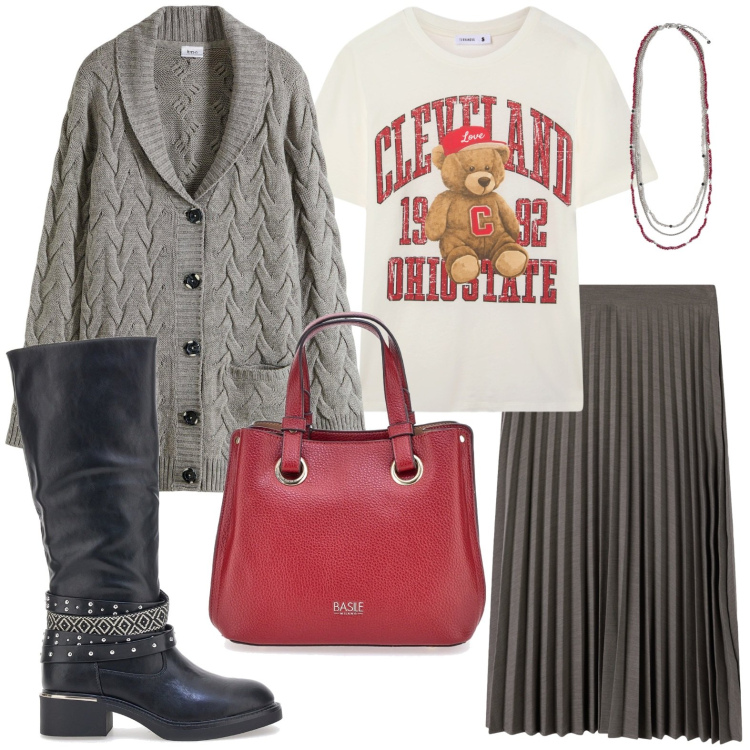 Outfit donna - My lovely Teddy. Stile Casual chic per Ufficio. Abbinamento con cardigans, gonne lunghe, t-shirt, stivali, collane, borse a mano.