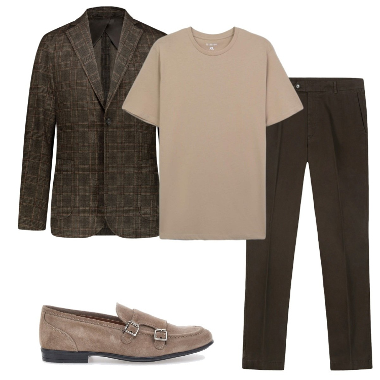 Outfit uomo - Total look #2259048. Stile Trendy per Serata speciale. Abbinamento con t-shirt, giacche, scarpe stringate, pantaloni chino.