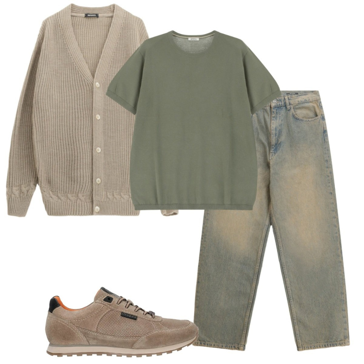 Outfit uomo - Total look #2259050. Stile Casual per Tutti i giorni. Abbinamento con t-shirt, jeans, cardigans, sneakers.