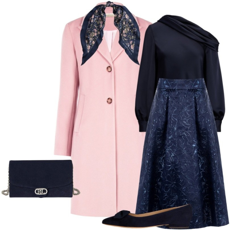 Outfit donna - La borsa in camoscio blu navy. Stile Chic per Cerimonia. Abbinamento con gonne longuette, cappotti, borse a tracolla, ballerine, foulard, camicie.