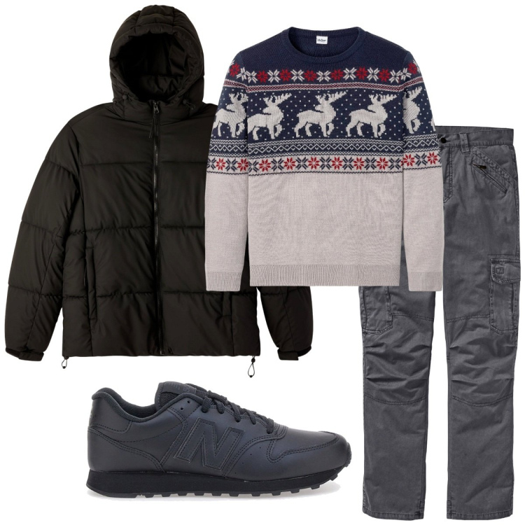 Outfit uomo - Total look #2259059. Stile Casual per Tutti i giorni. Abbinamento con pantaloni cargo, maglieria, bomber, sneakers.