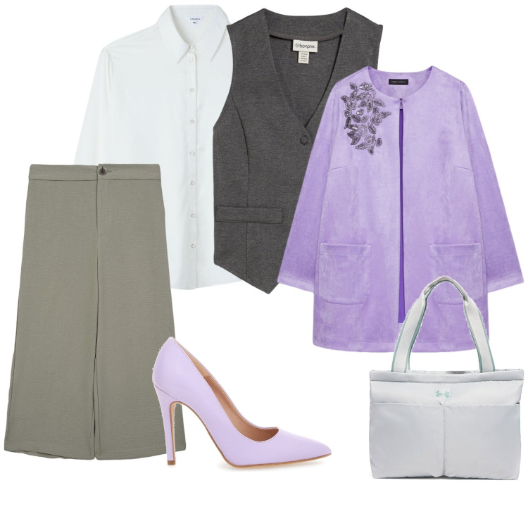 Outfit donna - Cerimonia informale. per Cerimonia. Abbinamento con gilet, pantaloni a palazzo, camicie, décolleté, borse a spalla, trench.
