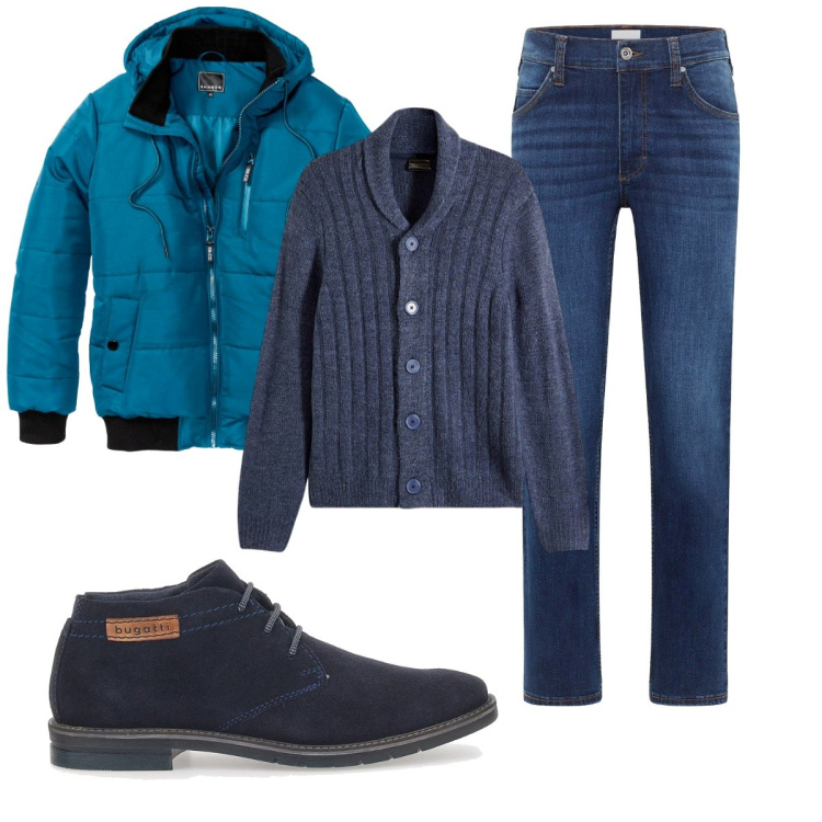 Outfit uomo - Total look #2259068. Stile Trendy per Tutti i giorni. Abbinamento con bomber, cardigans, jeans dritti, scarpe stringate.