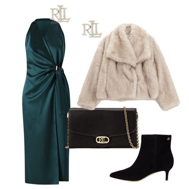 Outfit donna - Ottanio. Stile Chic per Cerimonia. Abbinamento con vestiti midi/longuette, blazer, stivaletti, orecchini, borse a tracolla.