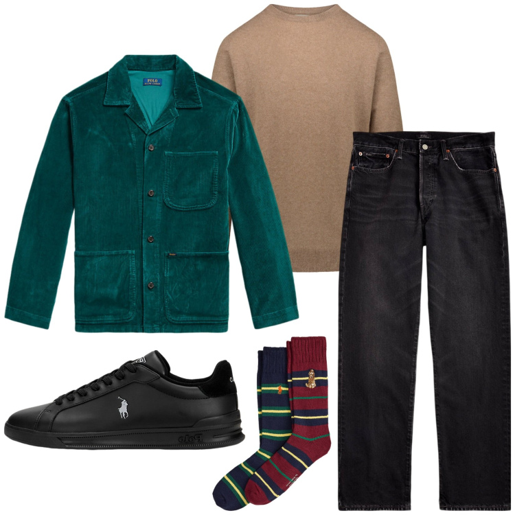 Outfit uomo - Total look #2259070. Stile Trendy per Tutti i giorni. Abbinamento con jeans dritti, sneakers, giacche, calzini, maglieria.