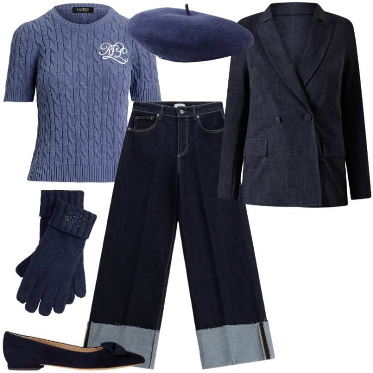 Outfit donna - La combo jeans e ballerine 2025/26. Stile Casual chic per Tutti i giorni. Abbinamento con blazer, jeans, t-shirt, ballerine, berretti, guanti.