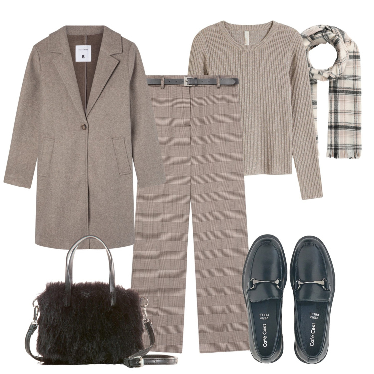 Outfit donna - Principe di Galles evergreen. Stile Glamour per Ufficio. Abbinamento con borse a mano, maglieria, pantaloni, cappotti, sciarpe, mocassini.