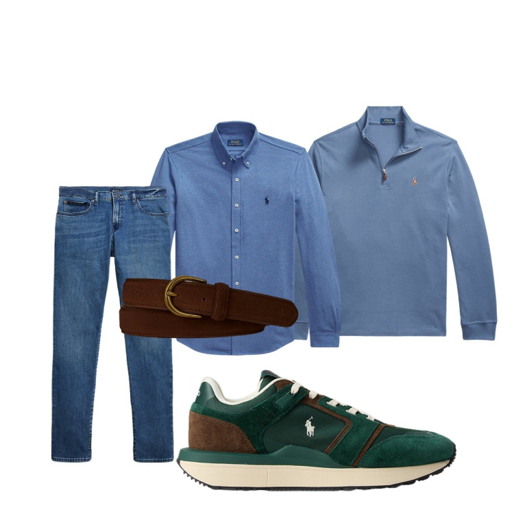 Outfit uomo - In ufficio. Stile Trendy per Ufficio. Abbinamento con pullovers, camicie, jeans, sneakers, cinture.