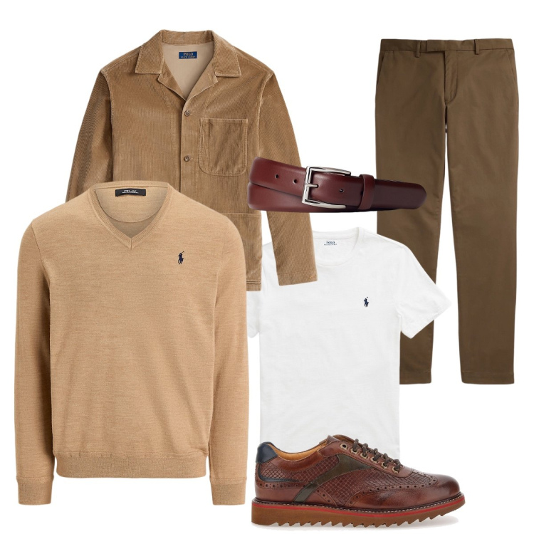 Outfit uomo - Il classico pull beige Rlx. Stile Trendy per Tutti i giorni. Abbinamento con t-shirt, pantaloni, maglieria, cinture, giacche, scarpe stringate.
