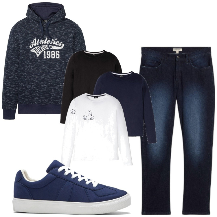 Outfit homme - Urban #4816. Style Urban pour Tous les jours. Assortir avec jean coupe droite, t-shirts, sneakers, sweats à capuche.