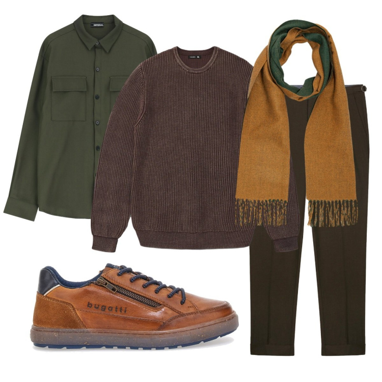 Outfit uomo - Total look #2259197. Stile Trendy per Tutti i giorni. Abbinamento con maglieria, camicie, scarpe stringate, pantaloni, sciarpe.